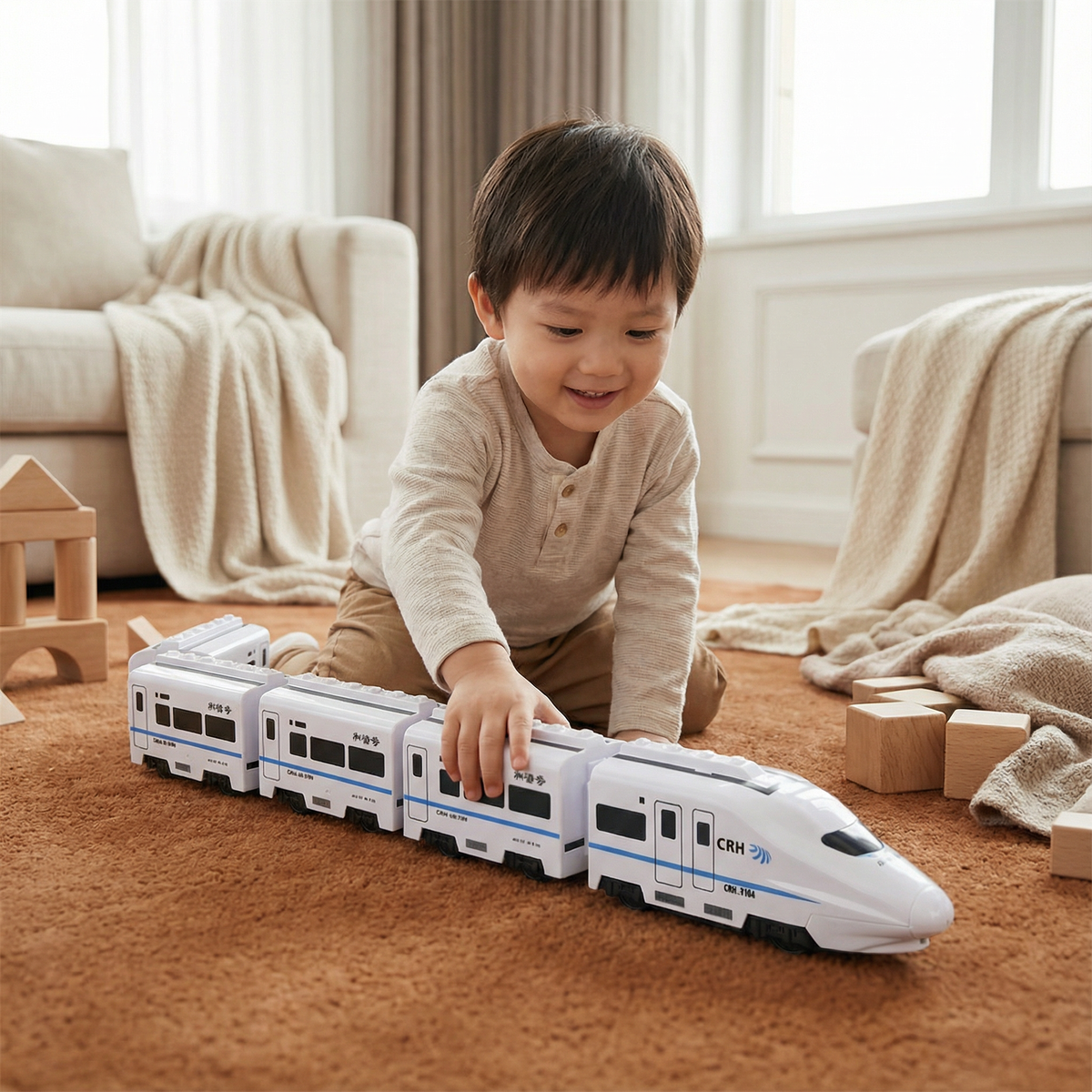 Colorful Chain Linked Train Toy with Multiple Carriages for Toddler Motor Skills