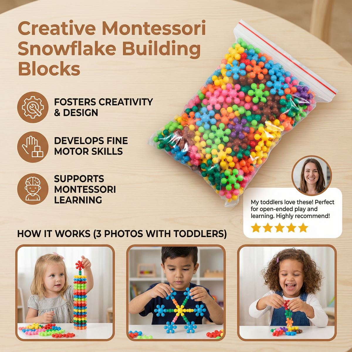 Interlocking Snowflake Blocks with Six Point Connection System and Storage Box