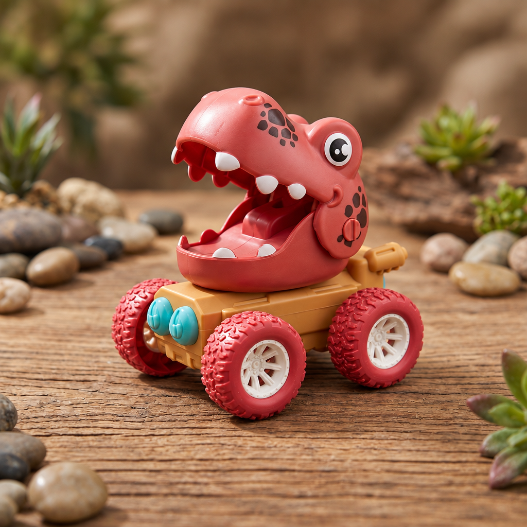 Push and Go Dino Monster Truck Toy with Sturdy Wheels in Orange, Blue, or Red