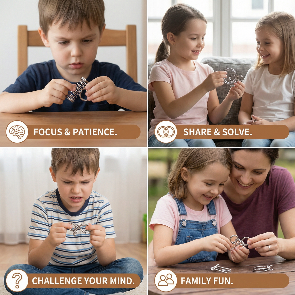 Metal Brain Teaser Puzzle Set with 36 Designs and Multiple Difficulty Levels