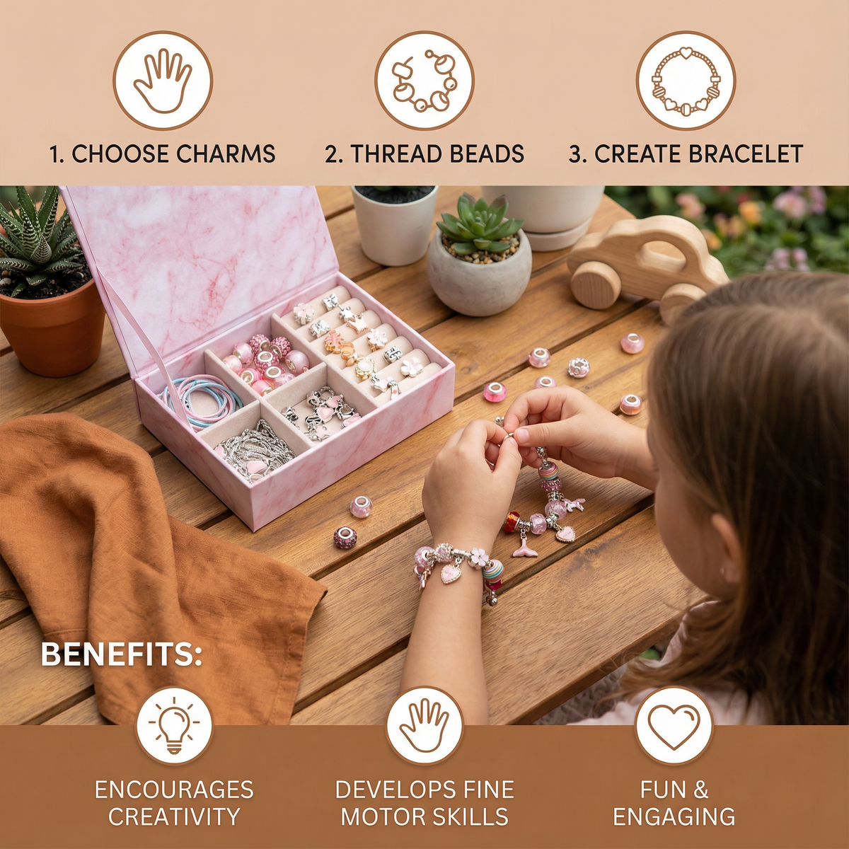 Bead Jewelry Making Kit with Elastic String and Metal Clasps