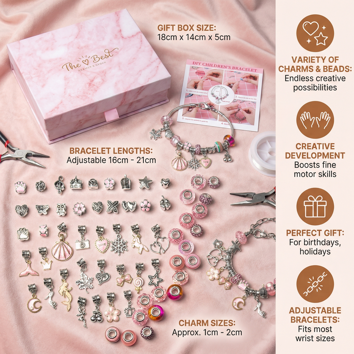 Bead Jewelry Making Kit with Elastic String and Metal Clasps