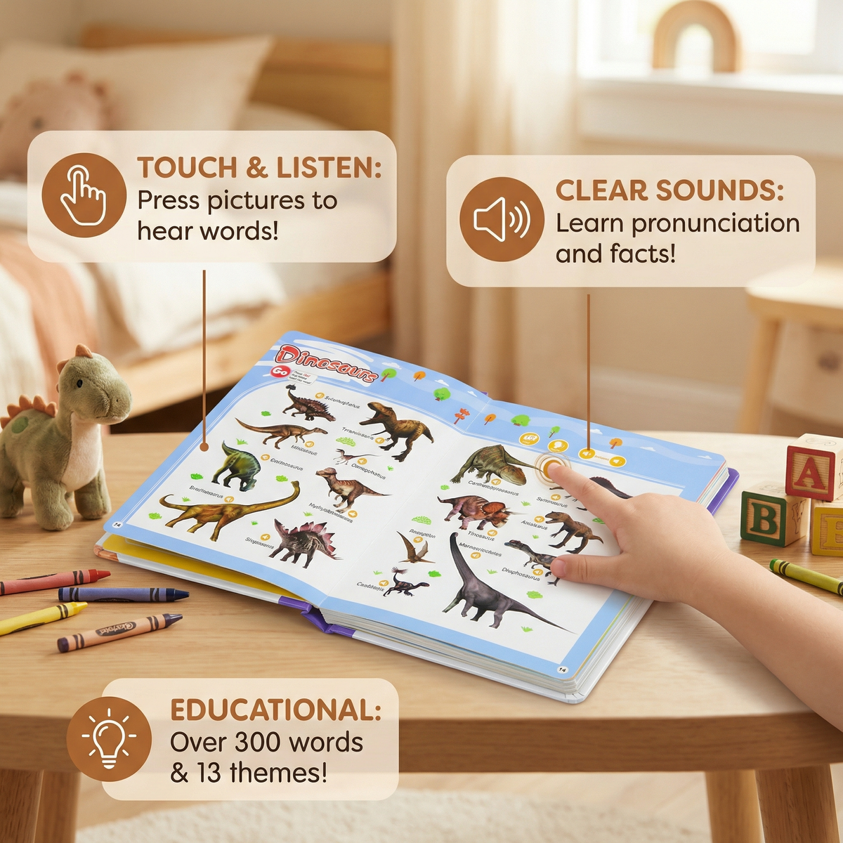 Interactive English Sound Book with 300 Words and 13 Learning Themes