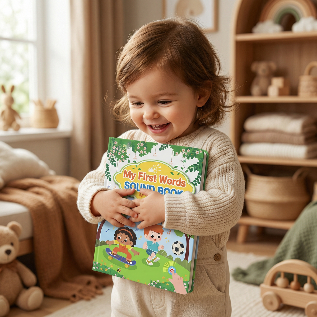 Interactive English Sound Book with Audio Buttons and Colorful Pictures for Toddlers