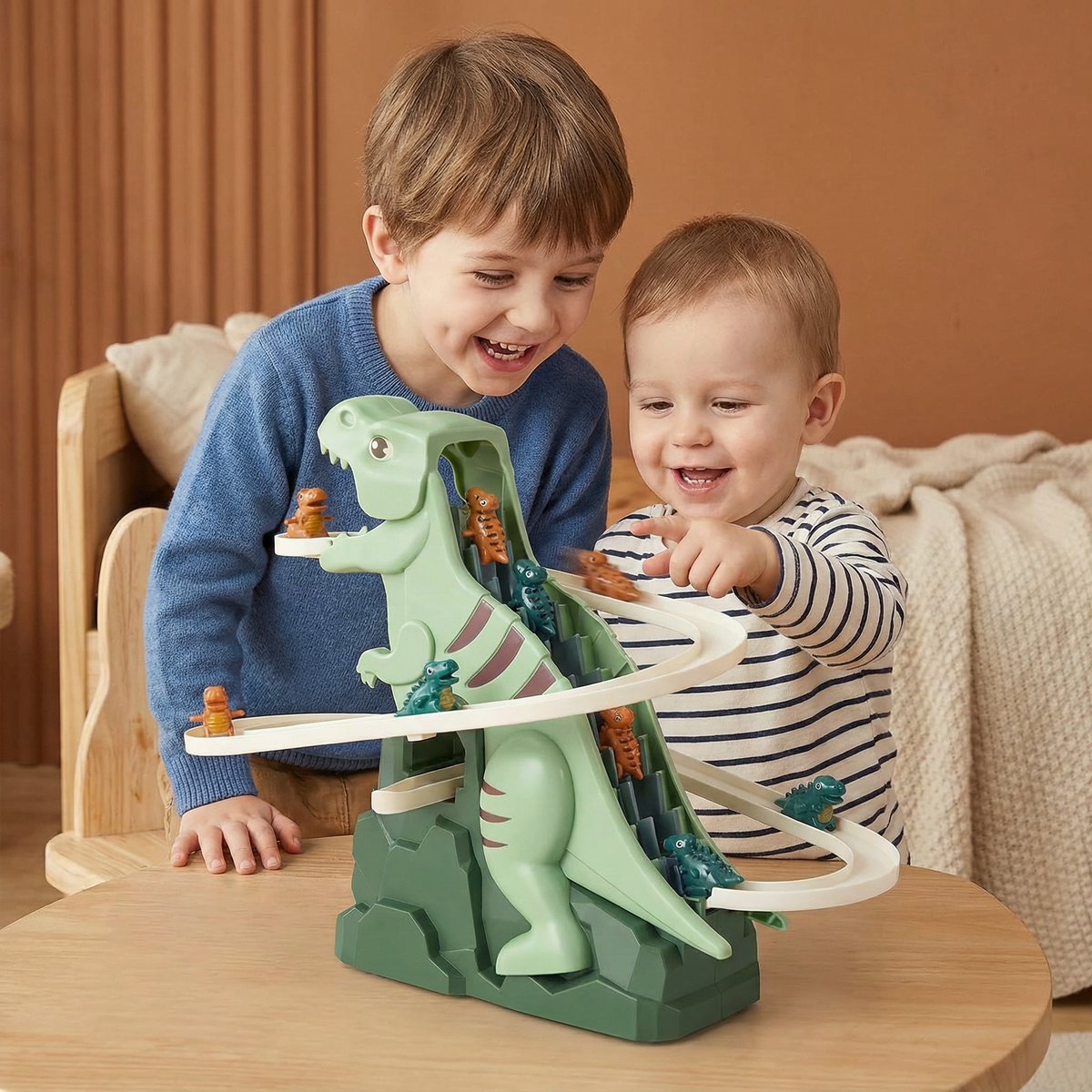Dinosaur Roller Coaster Slide with Tool-Free Assembly for Indoor and Outdoor Play