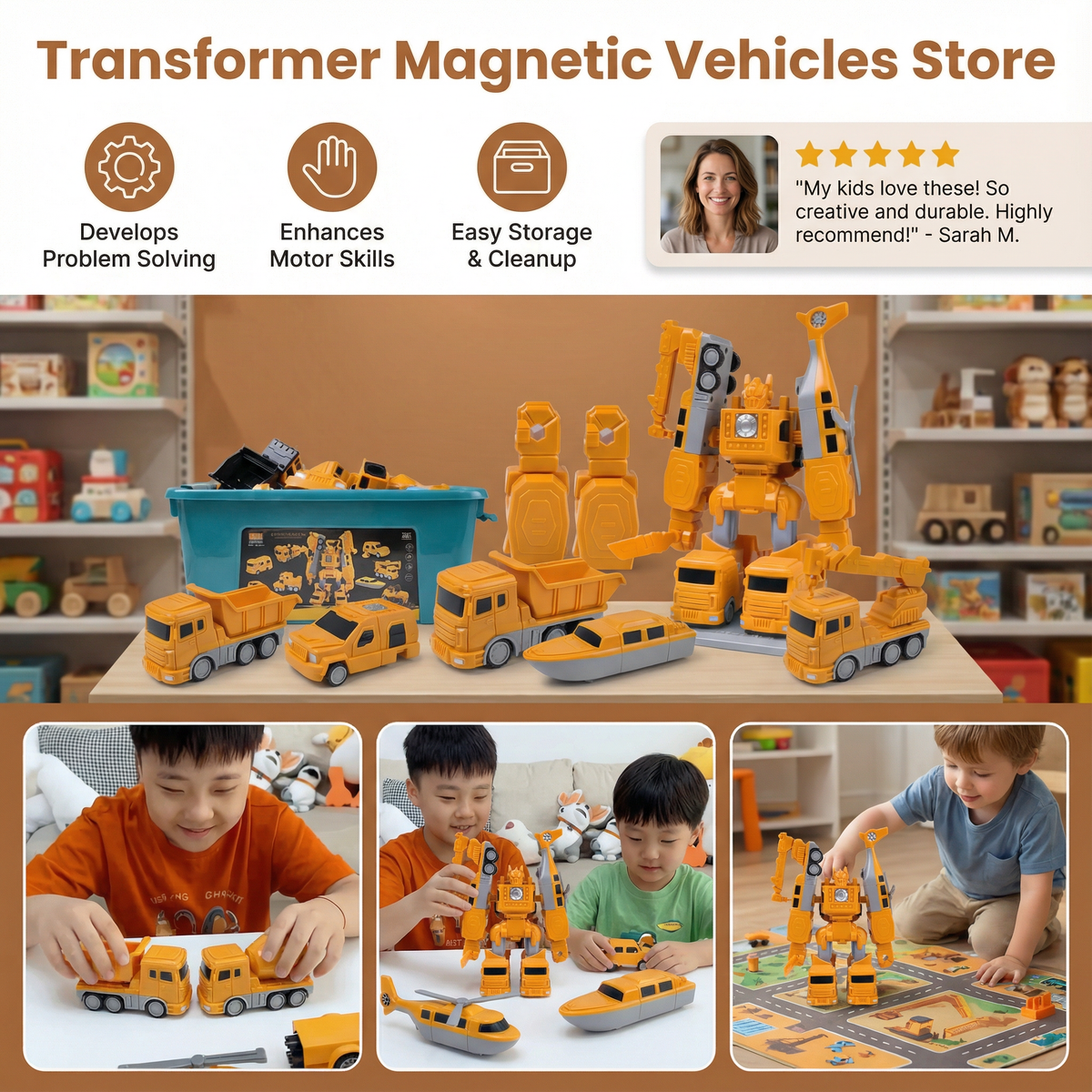 Magnetic Building Vehicles with Robot Transformation and Motor Skill Development