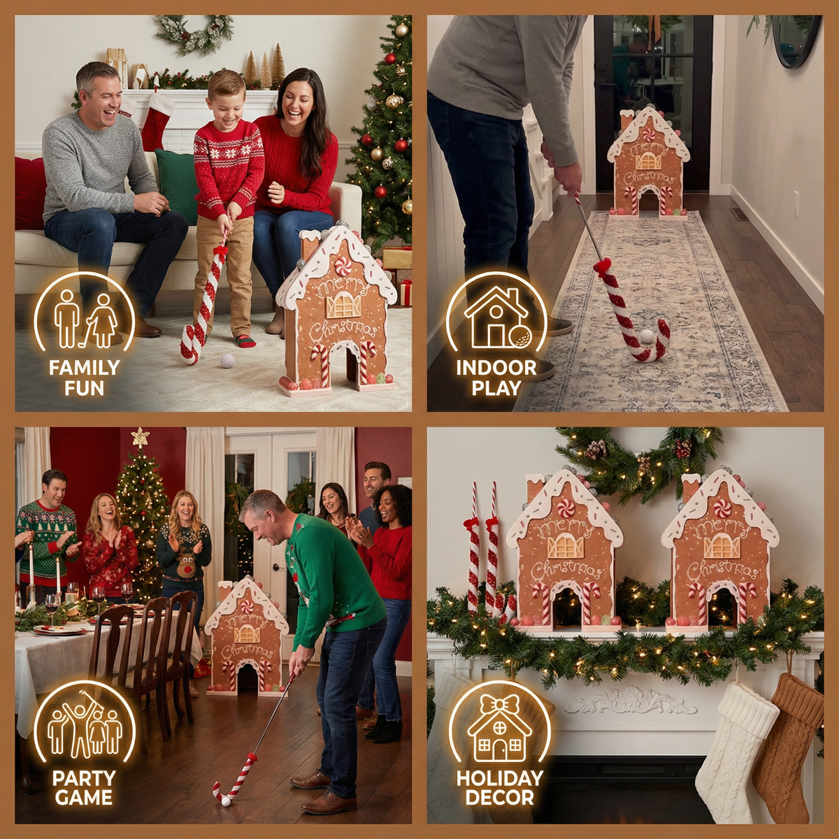 Mini Golf Set with Gingerbread Obstacles and Putter, Indoor Holiday Game
