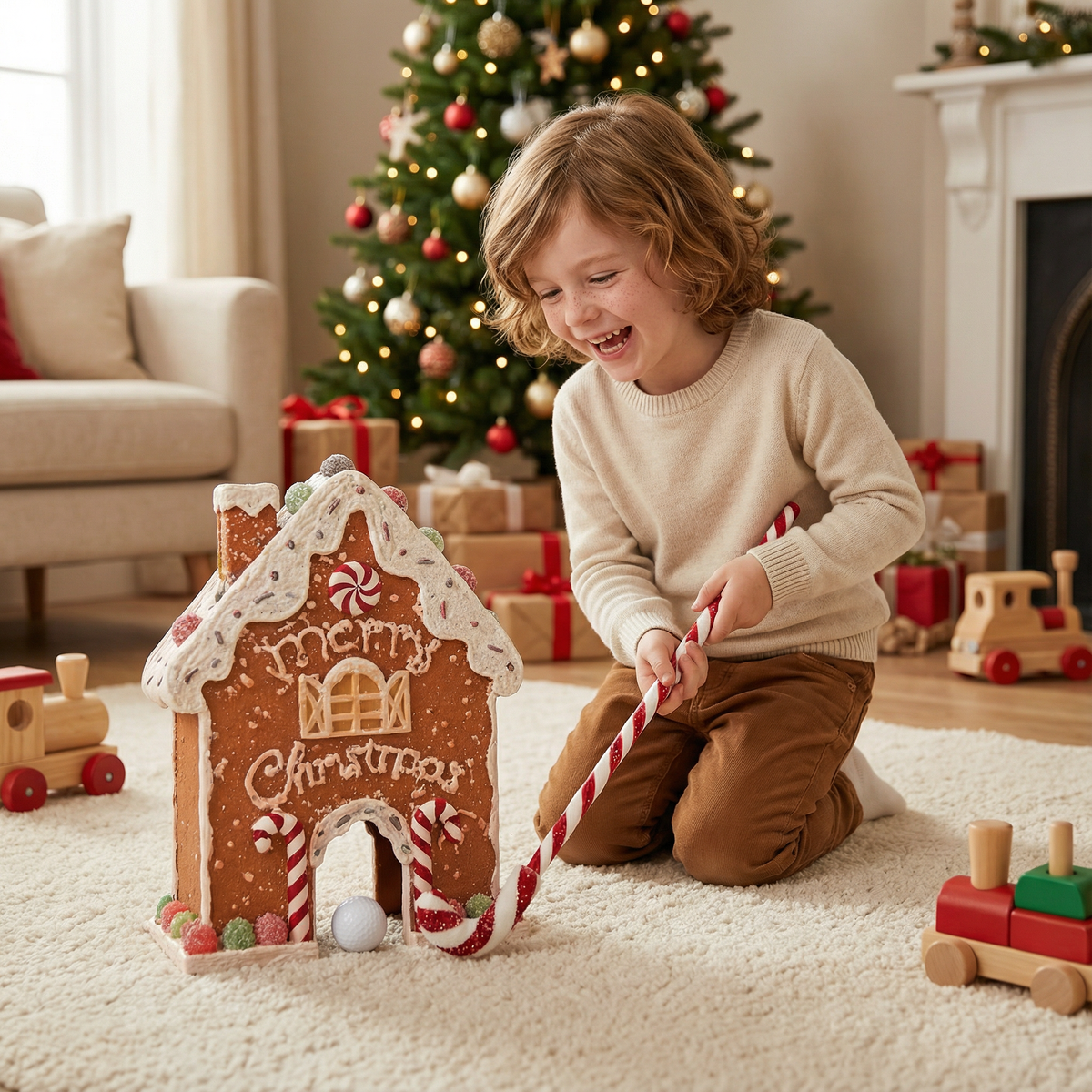 Mini Golf Set with Gingerbread Obstacles and Putter, Indoor Holiday Game