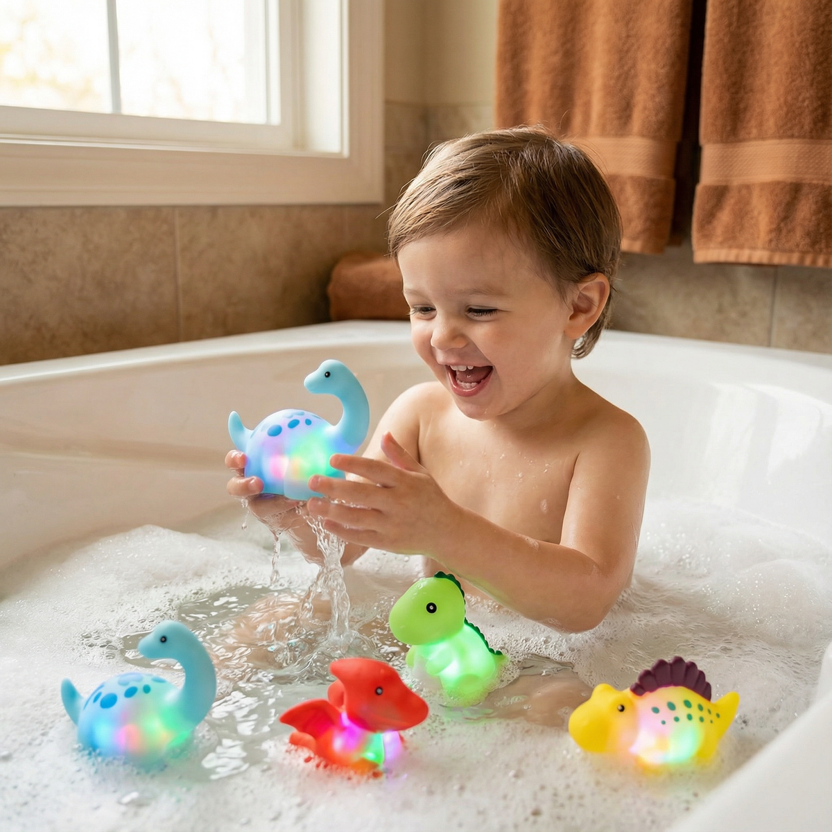 Color Changing Dinosaur Bath Toy with LED Light Show and Floating Design