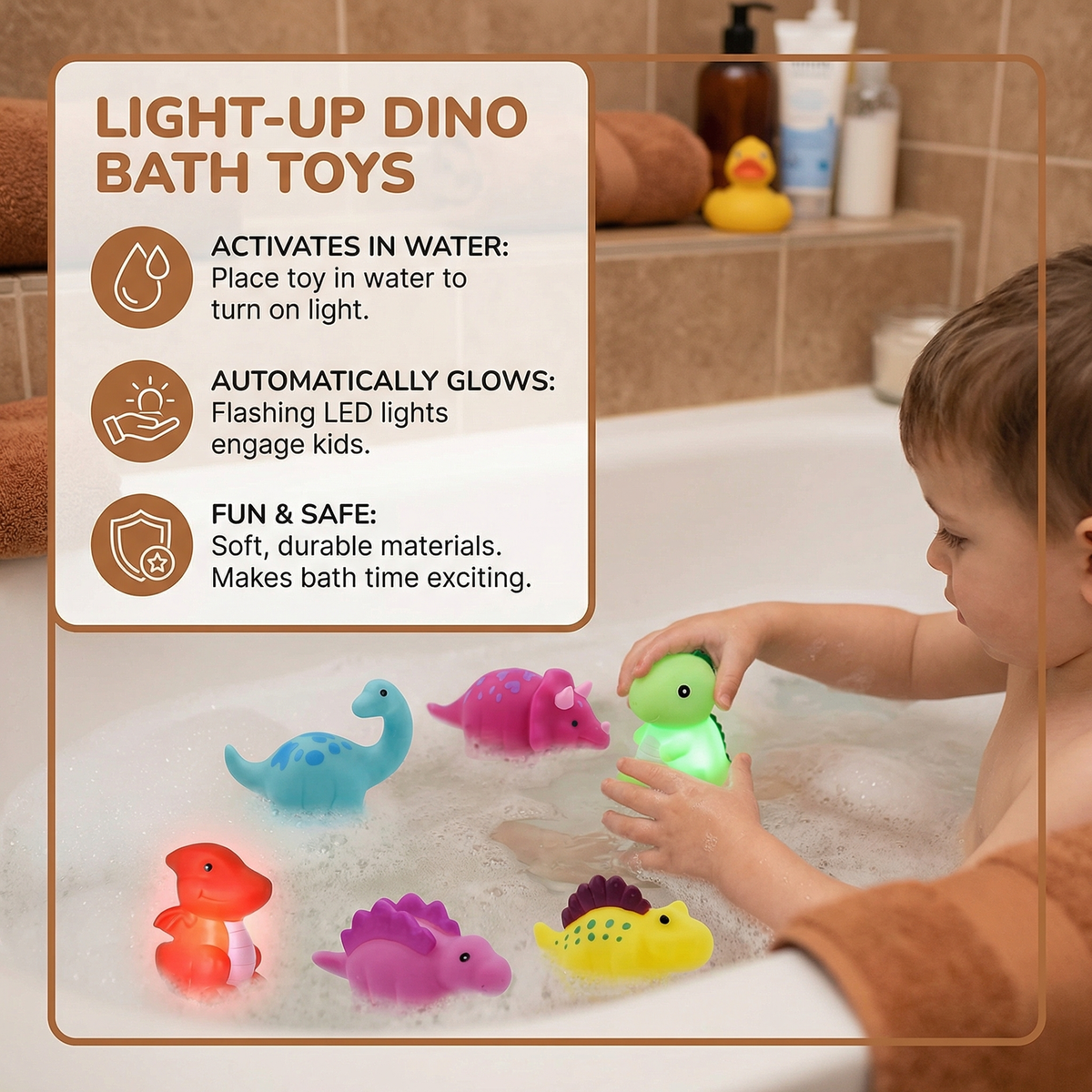 Color Changing Dinosaur Bath Toy with LED Light Show and Floating Design