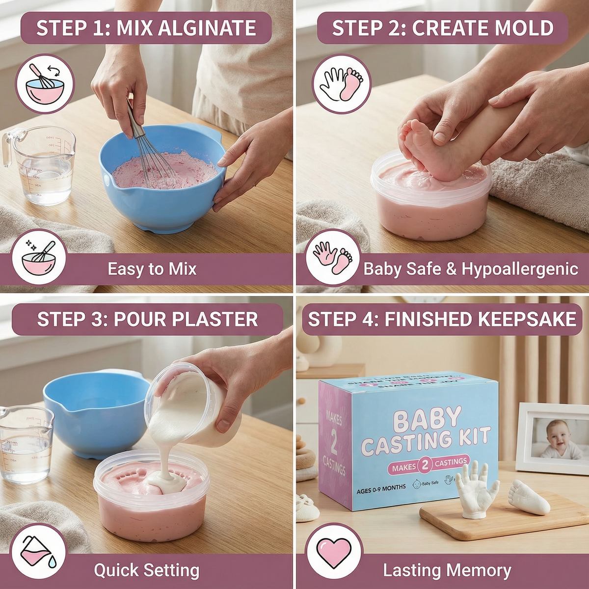 Newborn Hand and Footprint Impression Kit with Safe Molding Compound
