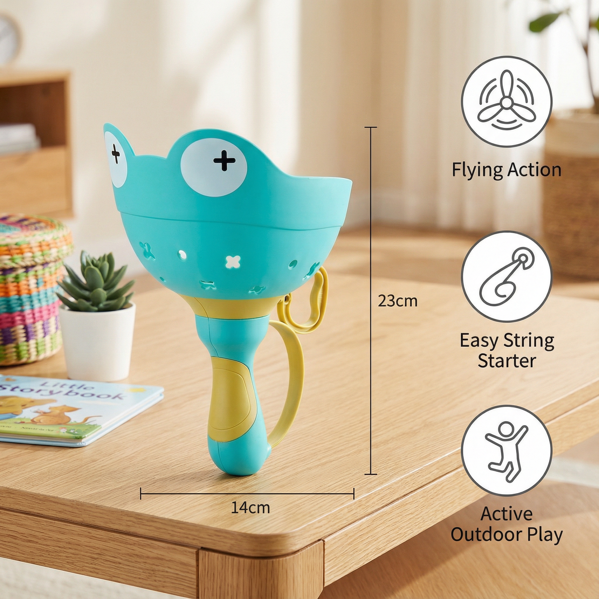 Pull String Propeller Toy with Frog Shapes and 6 Colorful Pieces