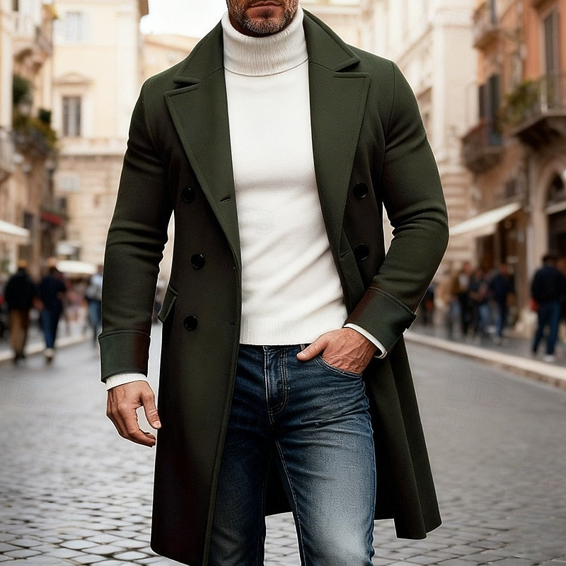 Double Breasted Overcoat with Front Pockets and Tailored Fit