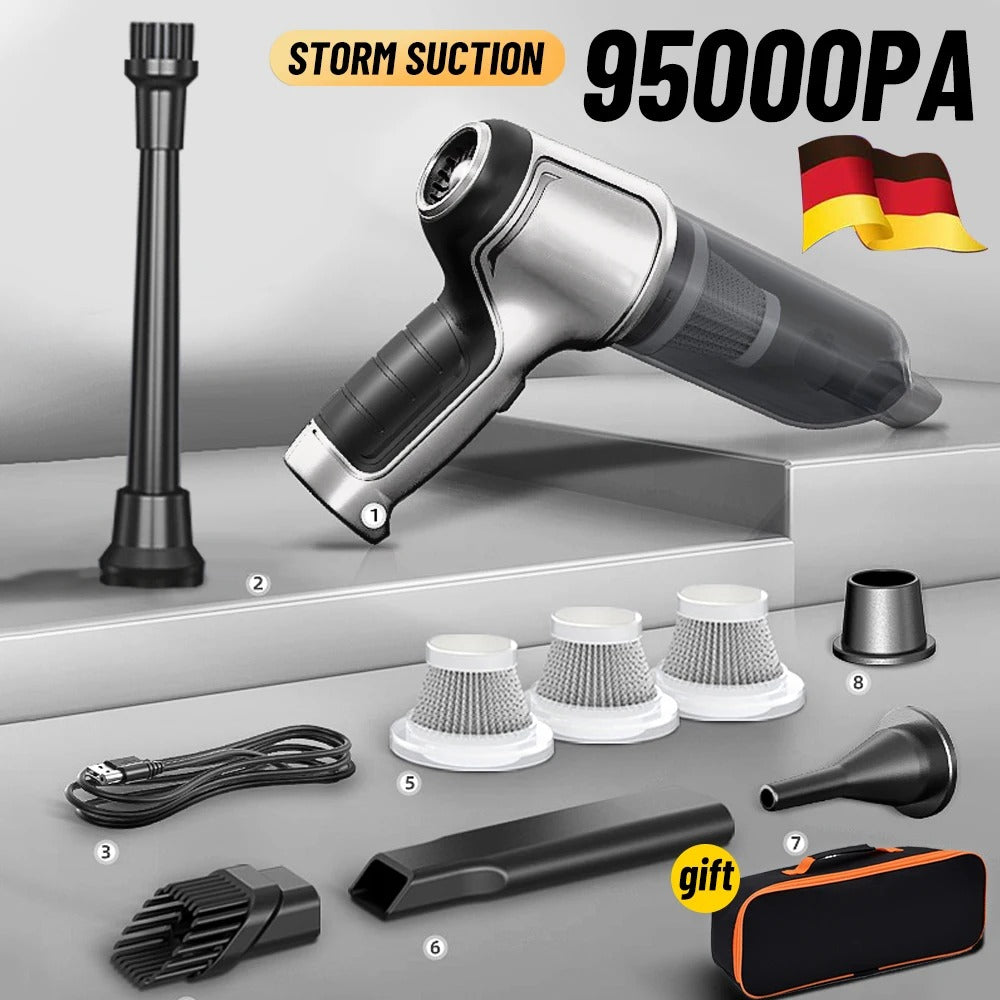 Cordless Car Vacuum with 95000Pa Suction and Six Accessories, Lightweight Handheld