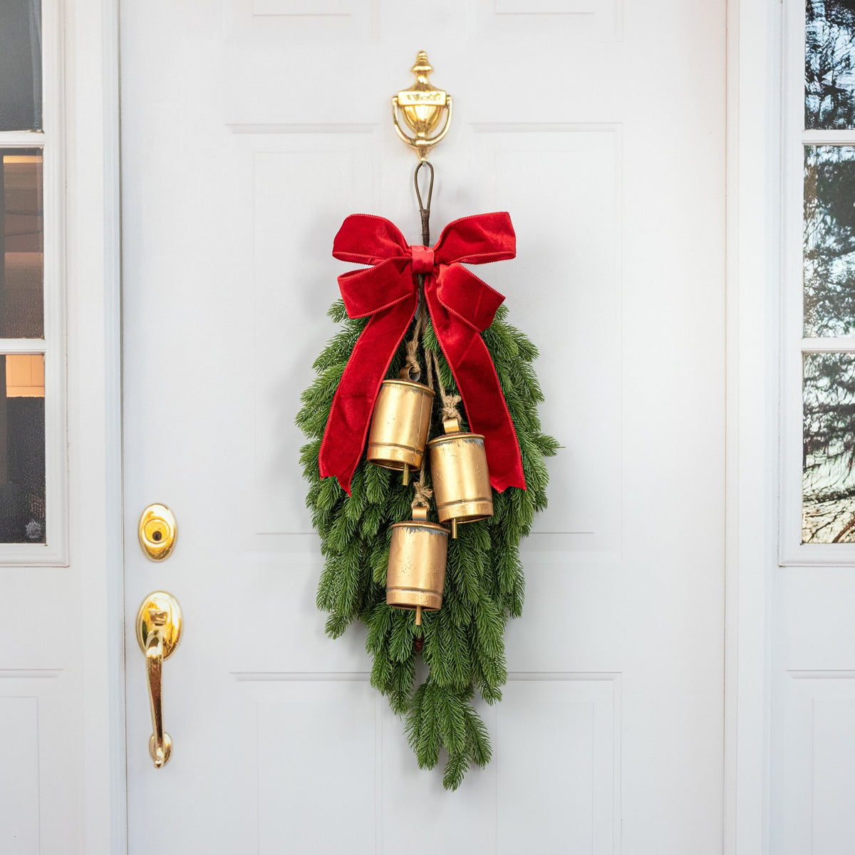 Rustic Hanging Brass Barrel Bells with Jute Rope Cluster for Holiday Decor