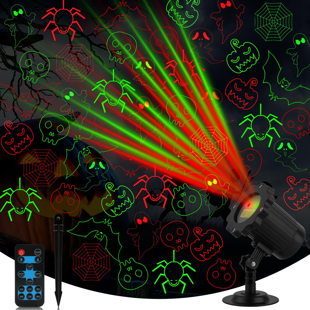Outdoor Laser Projector Light with RF Remote and Timer, 8 Patterns