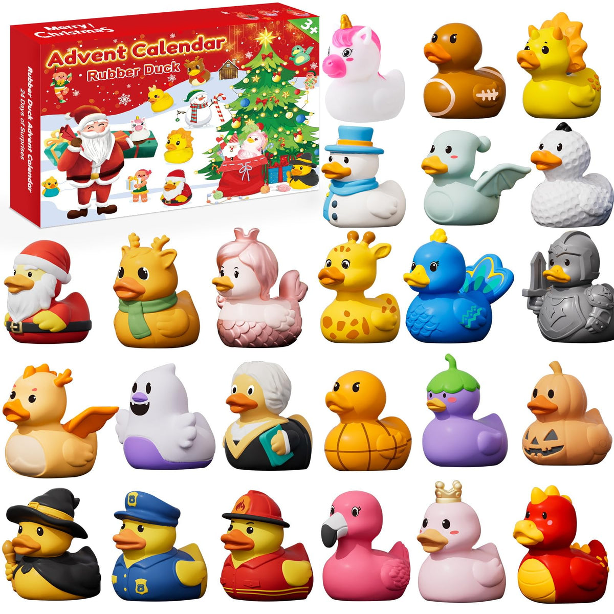 24-Piece Costumed Rubber Duck Advent Calendar with Holiday Countdown Box for Kids