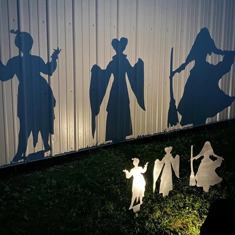 Metal Yard Stake Shadow Caster with Horror Character Silhouette and Spotlight Projection