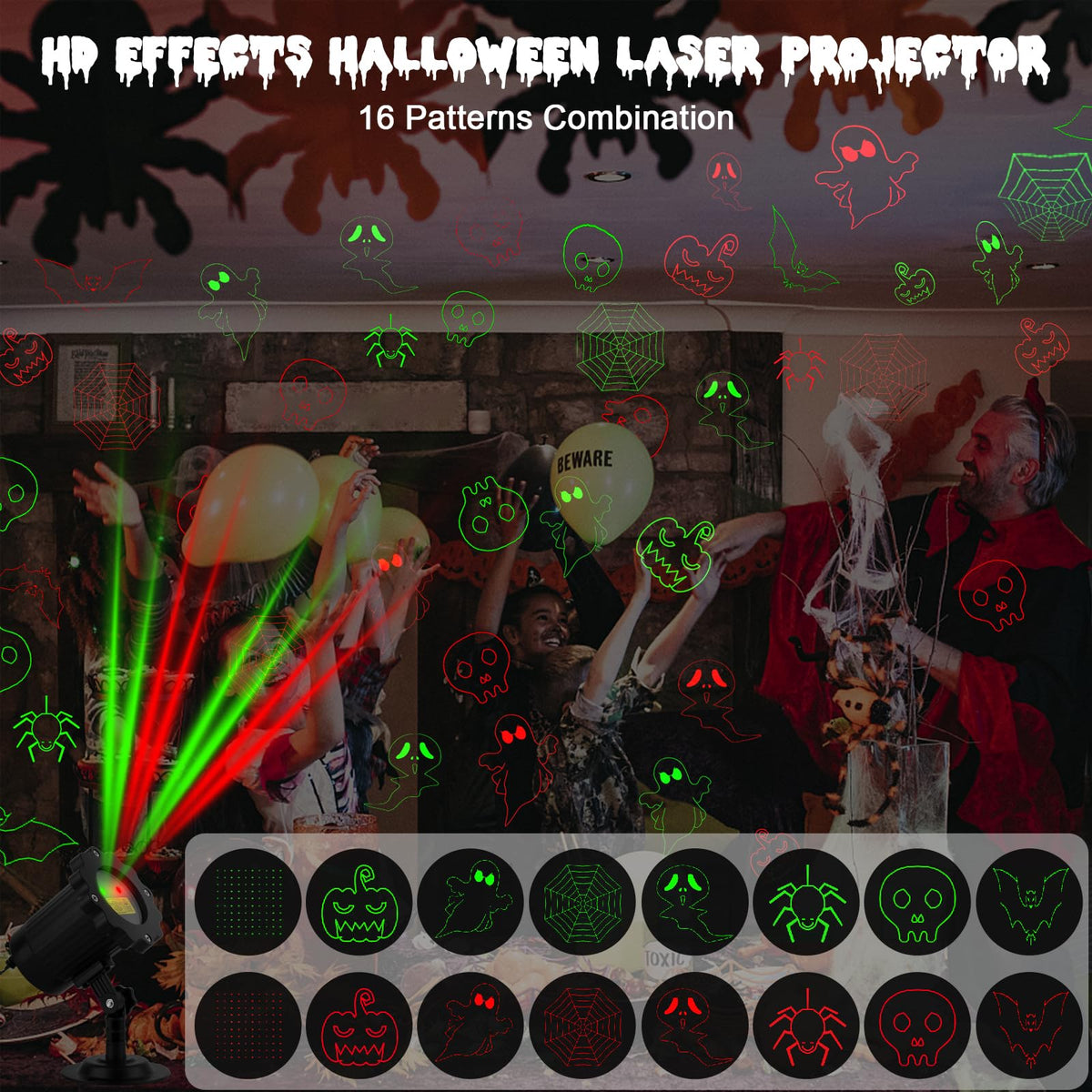 Outdoor Laser Projector Light with RF Remote and Timer, 8 Patterns