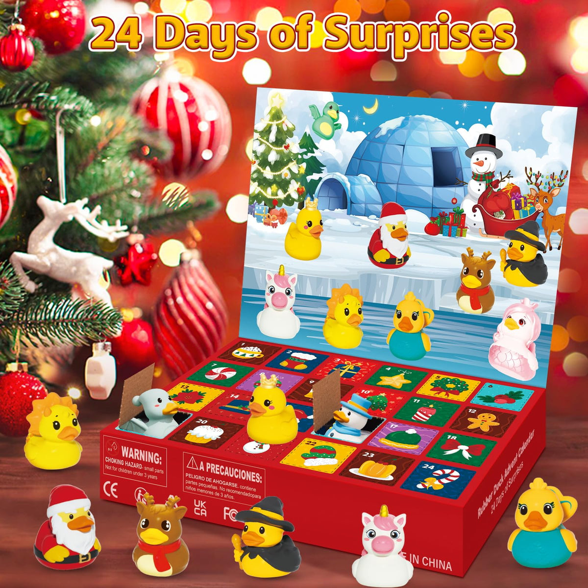 24-Piece Costumed Rubber Duck Advent Calendar with Holiday Countdown Box for Kids