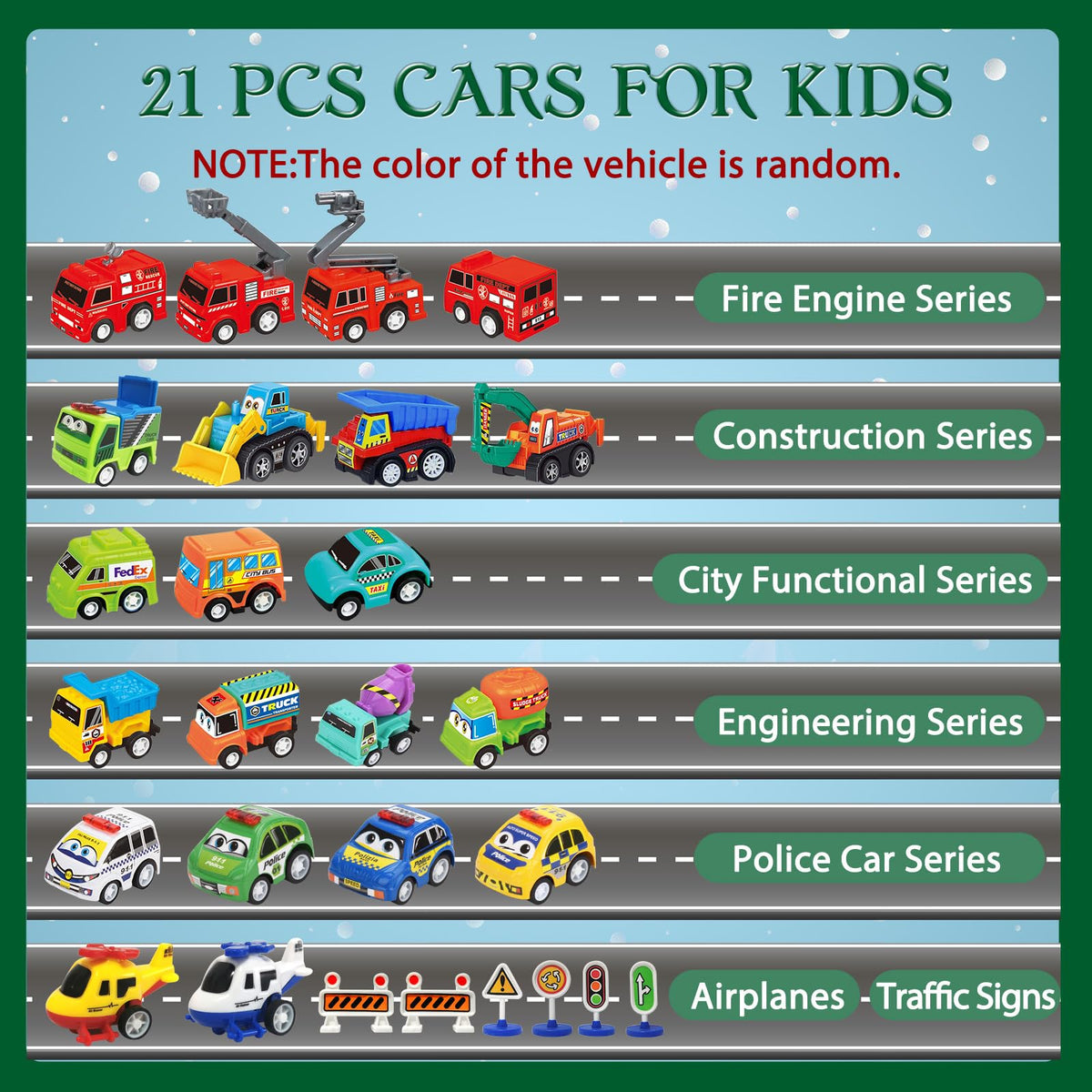 Pull Back Vehicle Advent Calendar with 21 Toy Cars and 3 Traffic Sign Sets