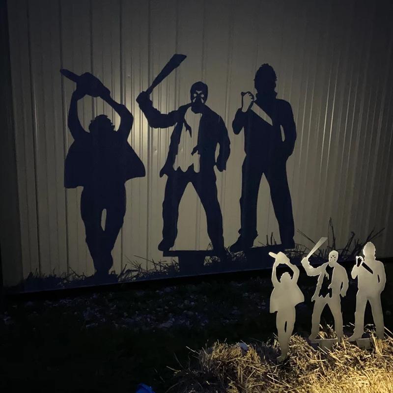 Metal Yard Stake Shadow Caster with Horror Character Silhouette and Spotlight Projection