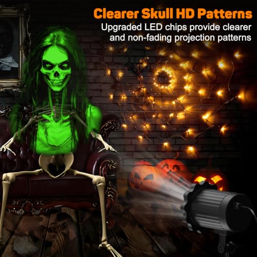 Moving Skull Ghost Projector Light with 270-Degree Head Rotation and 3D Effect