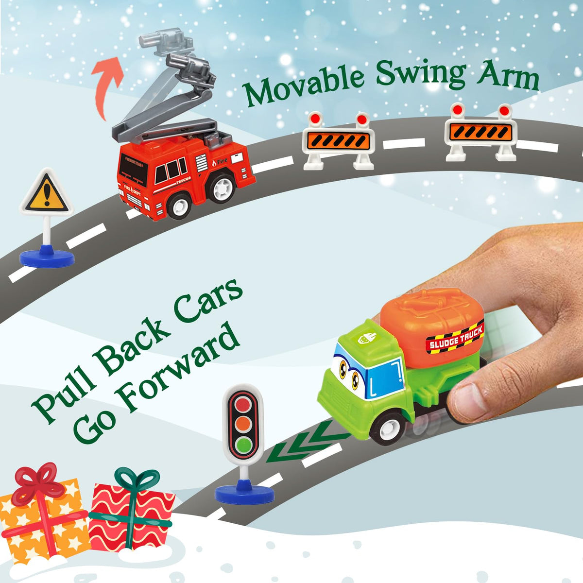 Pull Back Vehicle Advent Calendar with 21 Toy Cars and 3 Traffic Sign Sets