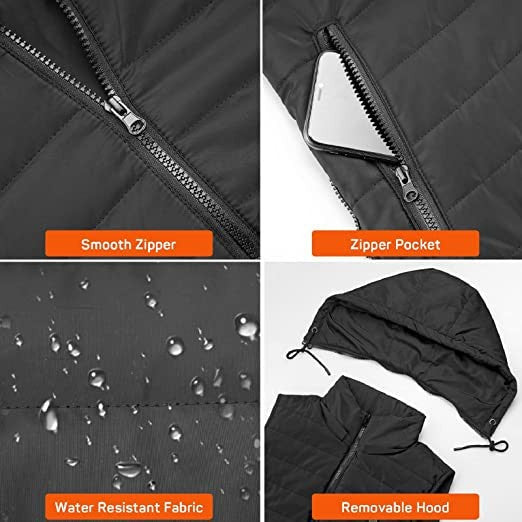 USB Thermal Heated Vest with Detachable Hood for Outdoor Cold Weather