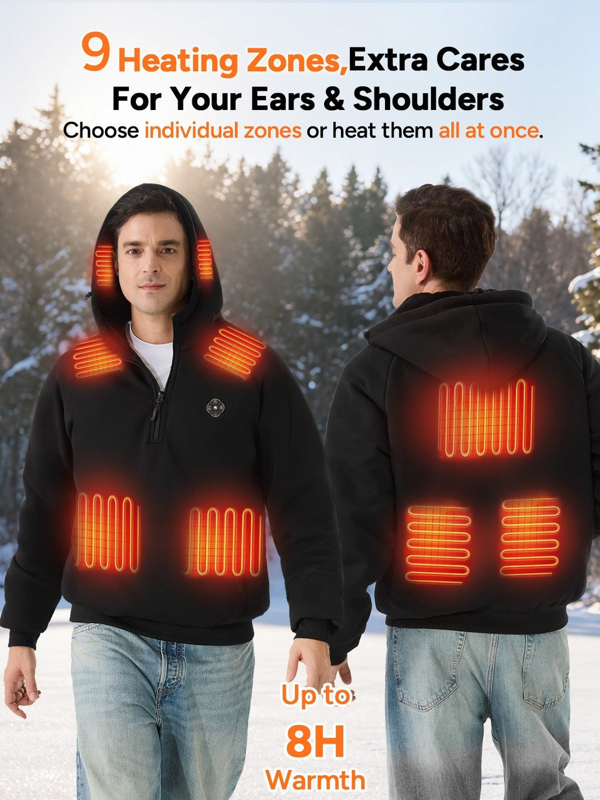 Unisex Electric Heated Fleece Pullover Sweatshirt with Included Battery Pack