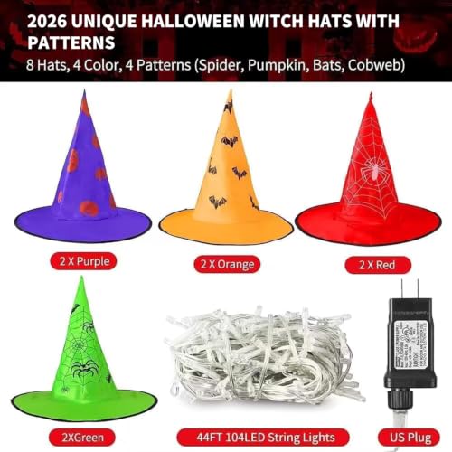 Witch Hat String Lights 44ft with 104 Warm White LEDs and Auto Timer