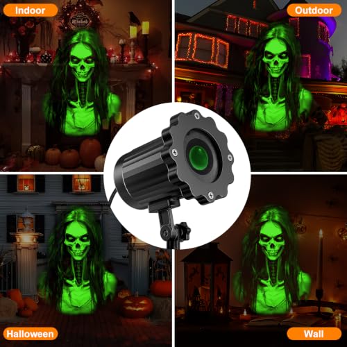 Moving Skull Ghost Projector Light with 270-Degree Head Rotation and 3D Effect
