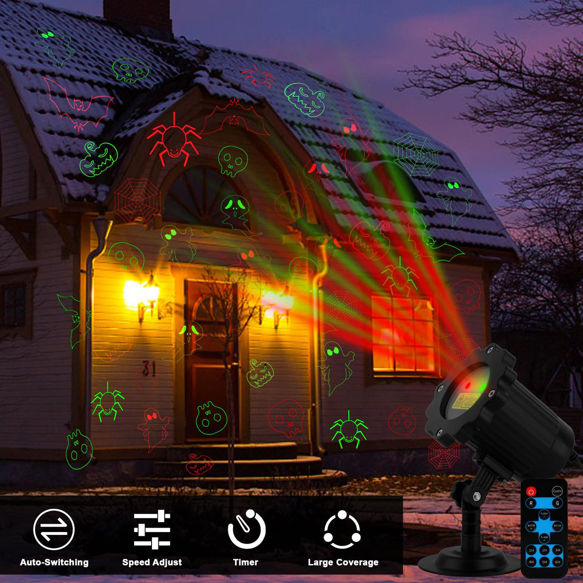 Outdoor Laser Projector Light with RF Remote and Timer, 8 Patterns