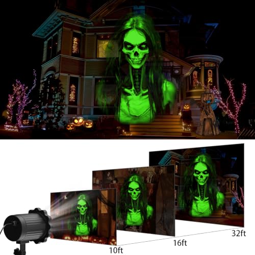 Moving Skull Ghost Projector Light with 270-Degree Head Rotation and 3D Effect