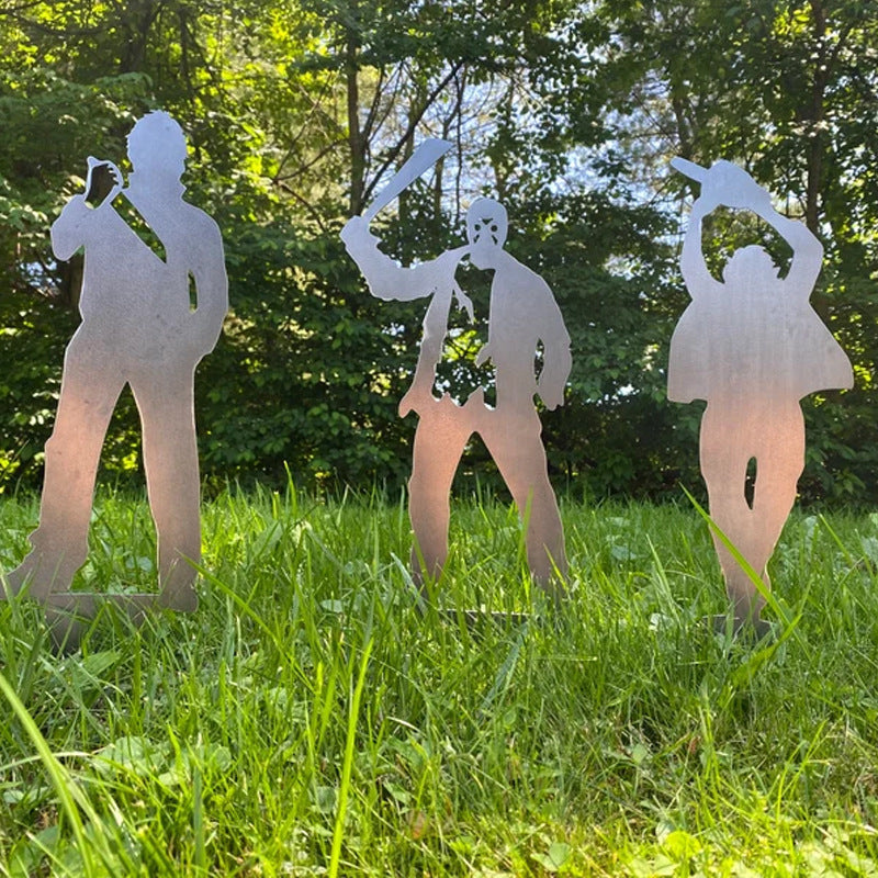 Metal Yard Stake Shadow Caster with Horror Character Silhouette and Spotlight Projection