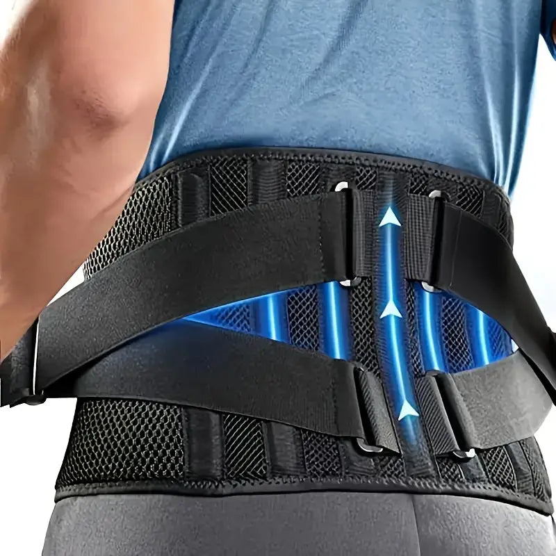Adjustable Lumbar Support Brace with Aluminum Strips and Reversible Pads