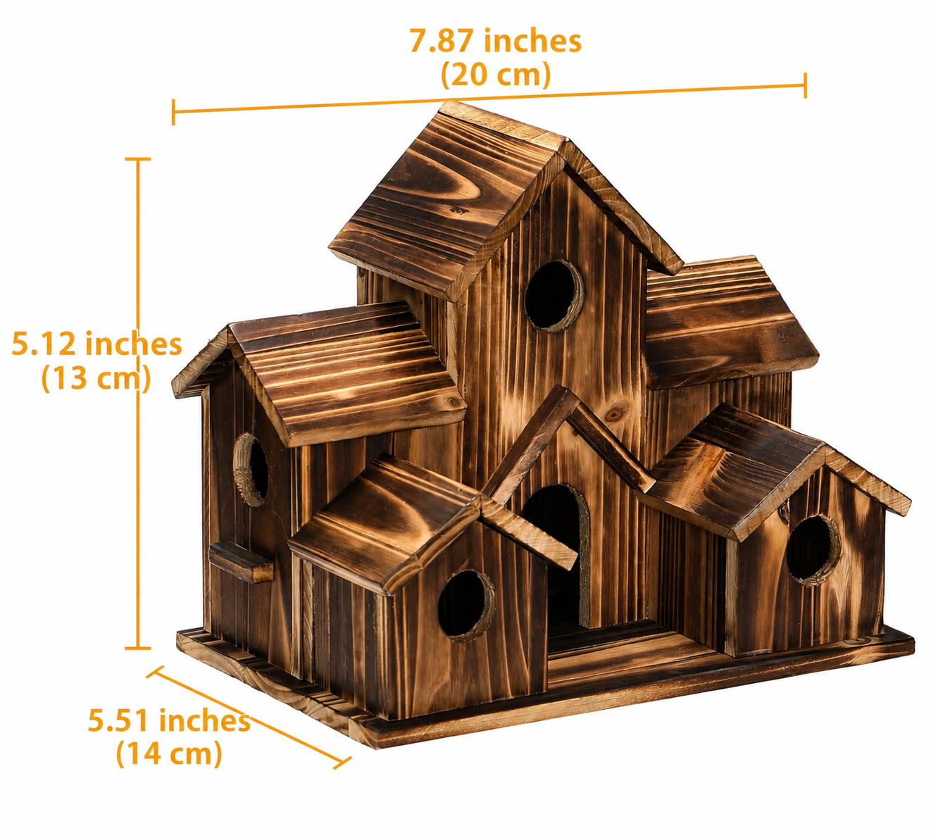 Wooden Birdhouse with 6 Multi-Directional Entrances and Hanging Hook