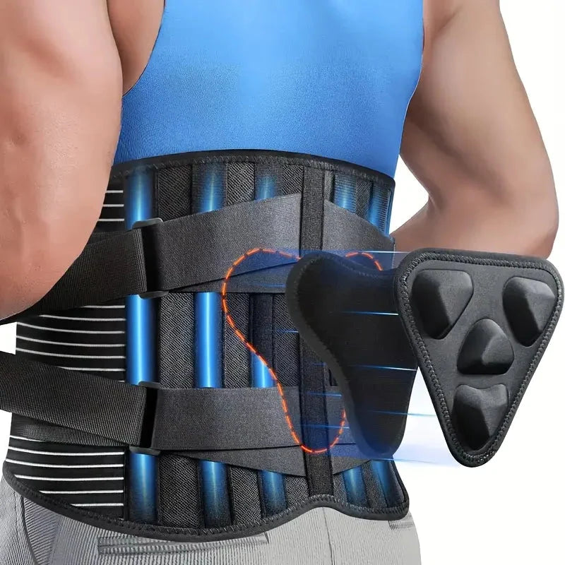 Adjustable Lumbar Support Brace with Aluminum Strips and Reversible Pads