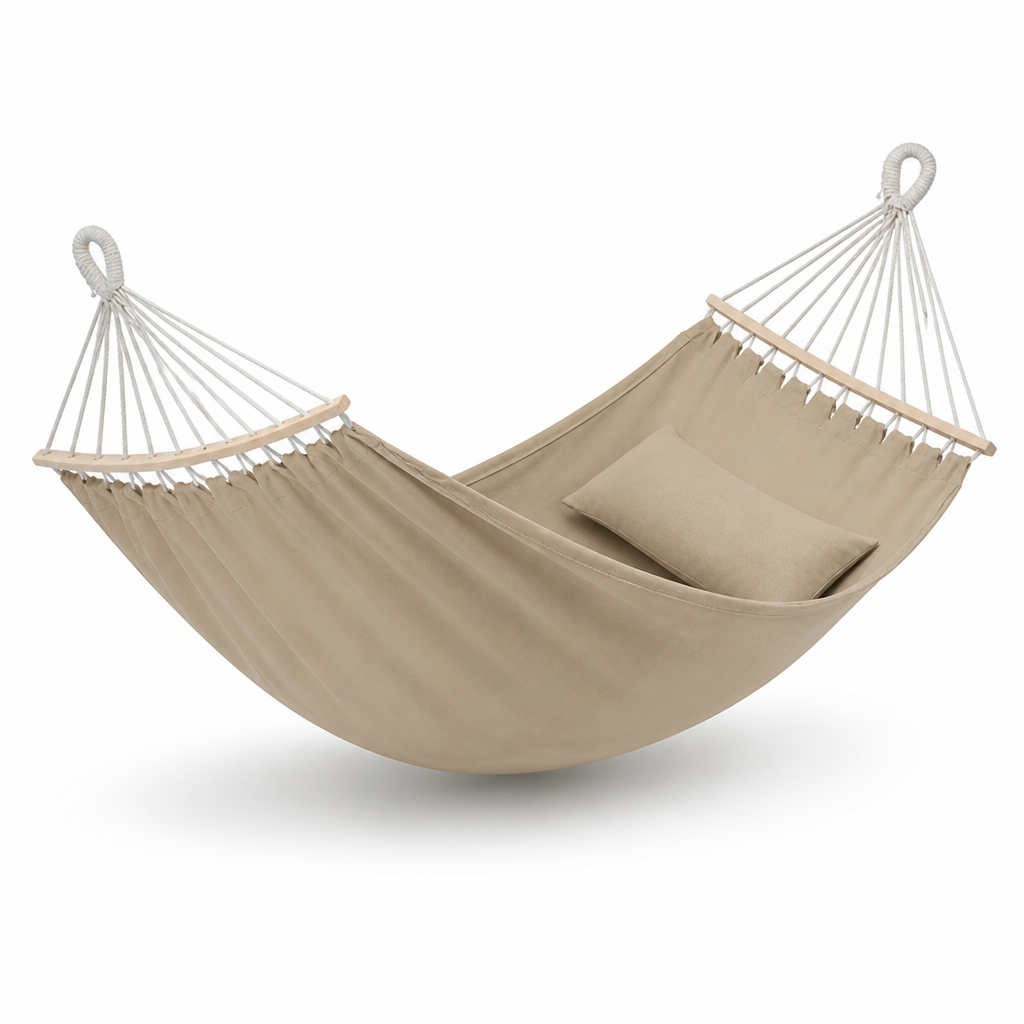 Two Person Canvas Hammock with Braided Ropes and Carry Bag