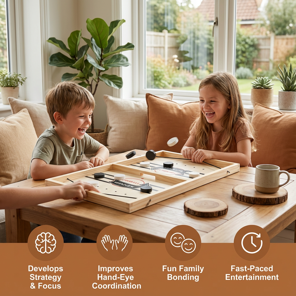 Wooden Catapult Board Game with Spring Loaded Launch System and Scoring Zones