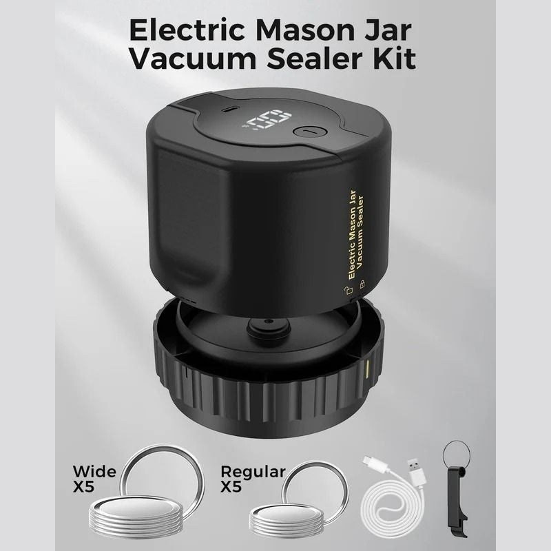 Cordless Vacuum Sealer with 10 Mason Jar Lids and One Button Operation