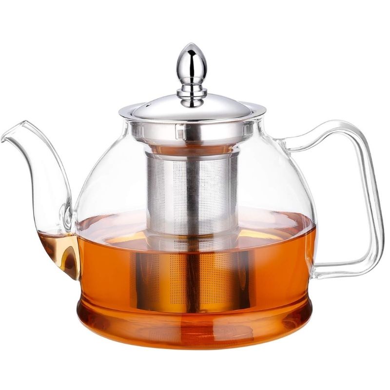 Glass Teapot 1000ml with Removable Stainless Steel Infuser and Non Drip Spout