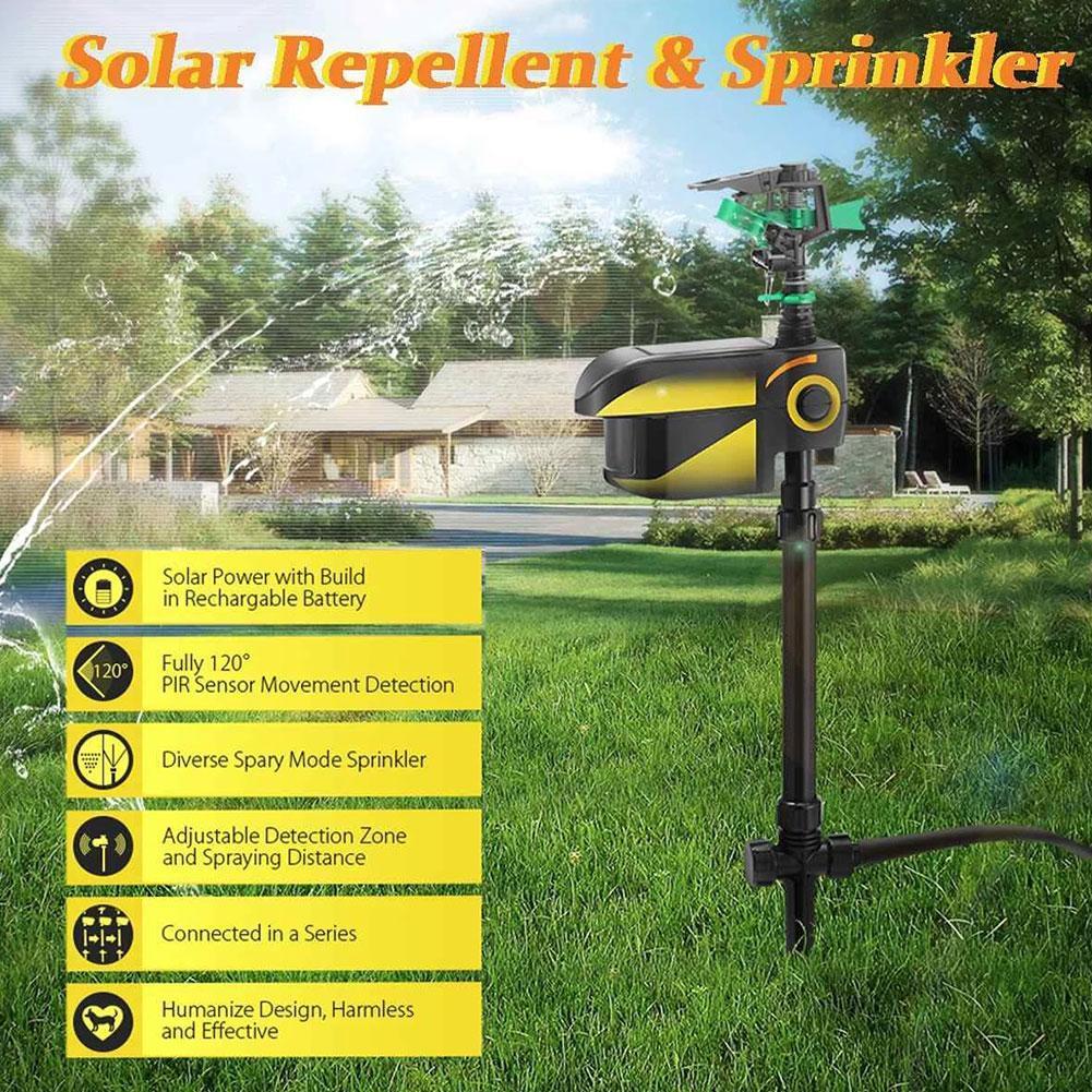 Solar Motion Sensor Sprinkler with 300 Degree Coverage and Adjustable Range for Garden Protection
