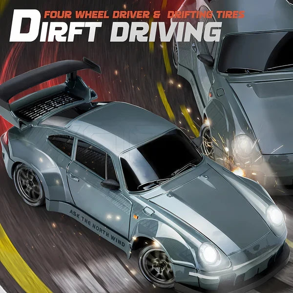 4WD Drift RC Car with Swappable Tires and LED Lights, Includes Remote Control