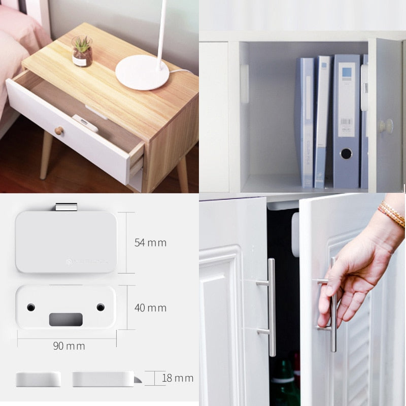 Wireless Smart Drawer and Cabinet Lock Controlled from a Phone App with a Hidden Installation