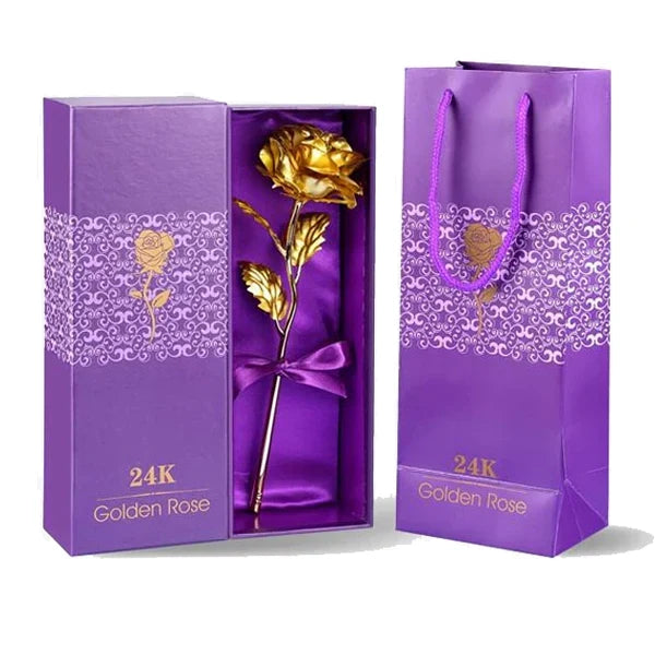 Preserved Real Rose with 24K Gold Plating and Gift Box, 11-12 Inches