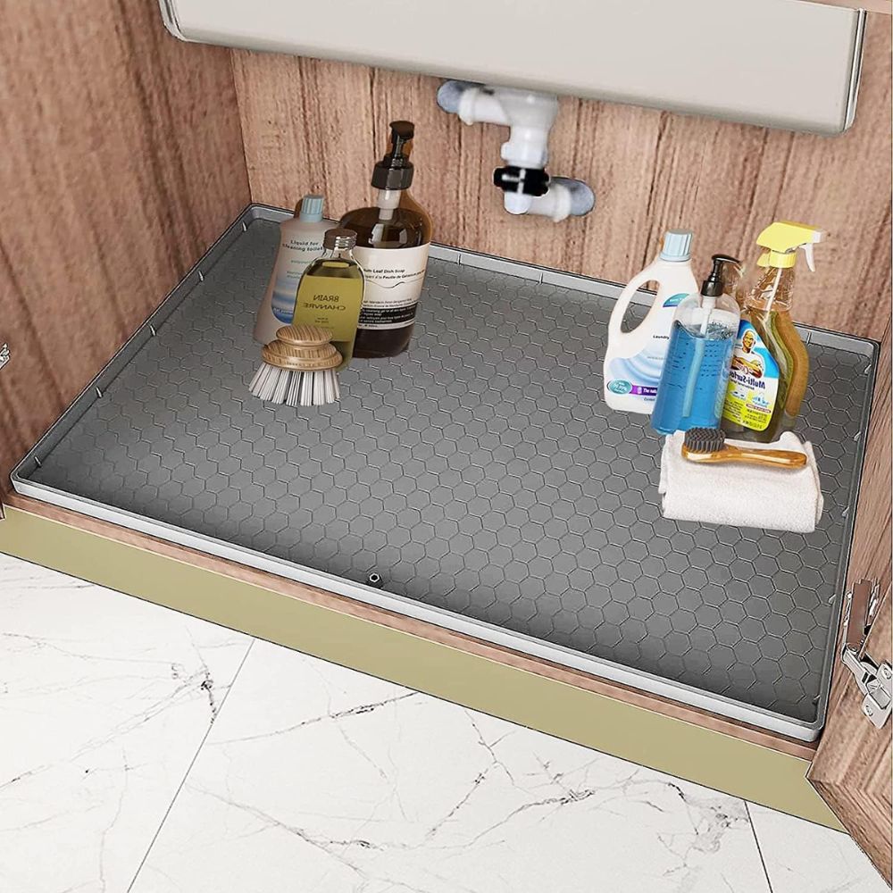 Silicone Under Sink Cabinet Mat with Raised Edges and Trimmable Design