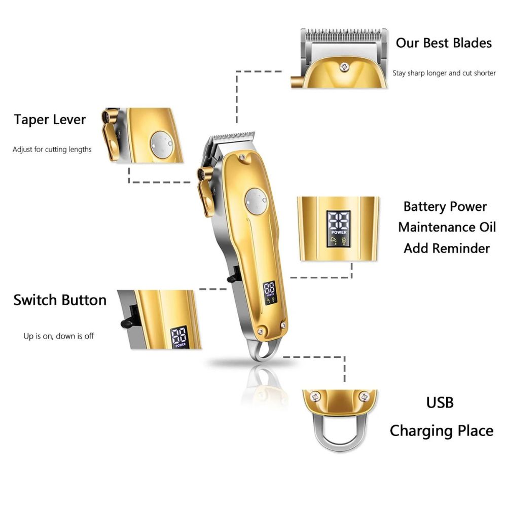 Cordless Hair Clipper Set with Ceramic Blades and Trimmer Attachment, 4 Guide Heads