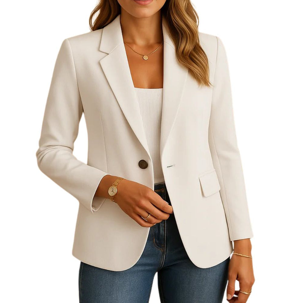 Women's Stretch Blazer with Notched Lapel and Hip Pockets, Machine Washable