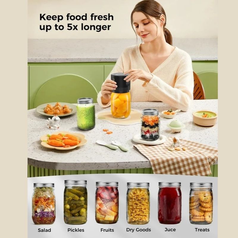 Cordless Vacuum Sealer with 10 Mason Jar Lids and One Button Operation